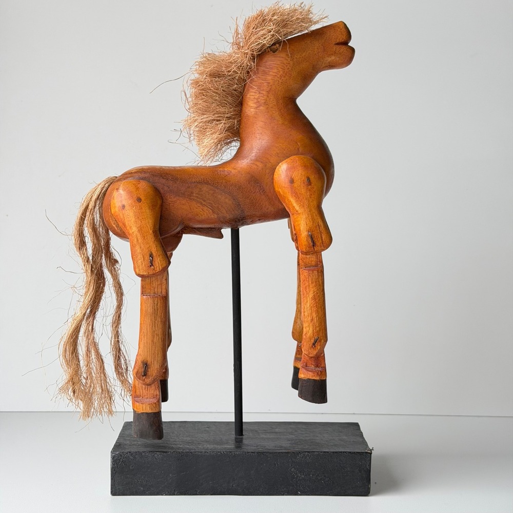 Novice Wooden Horse Figurine Folk Art Decor Rustic Artisan by Jaifah Aksornsri